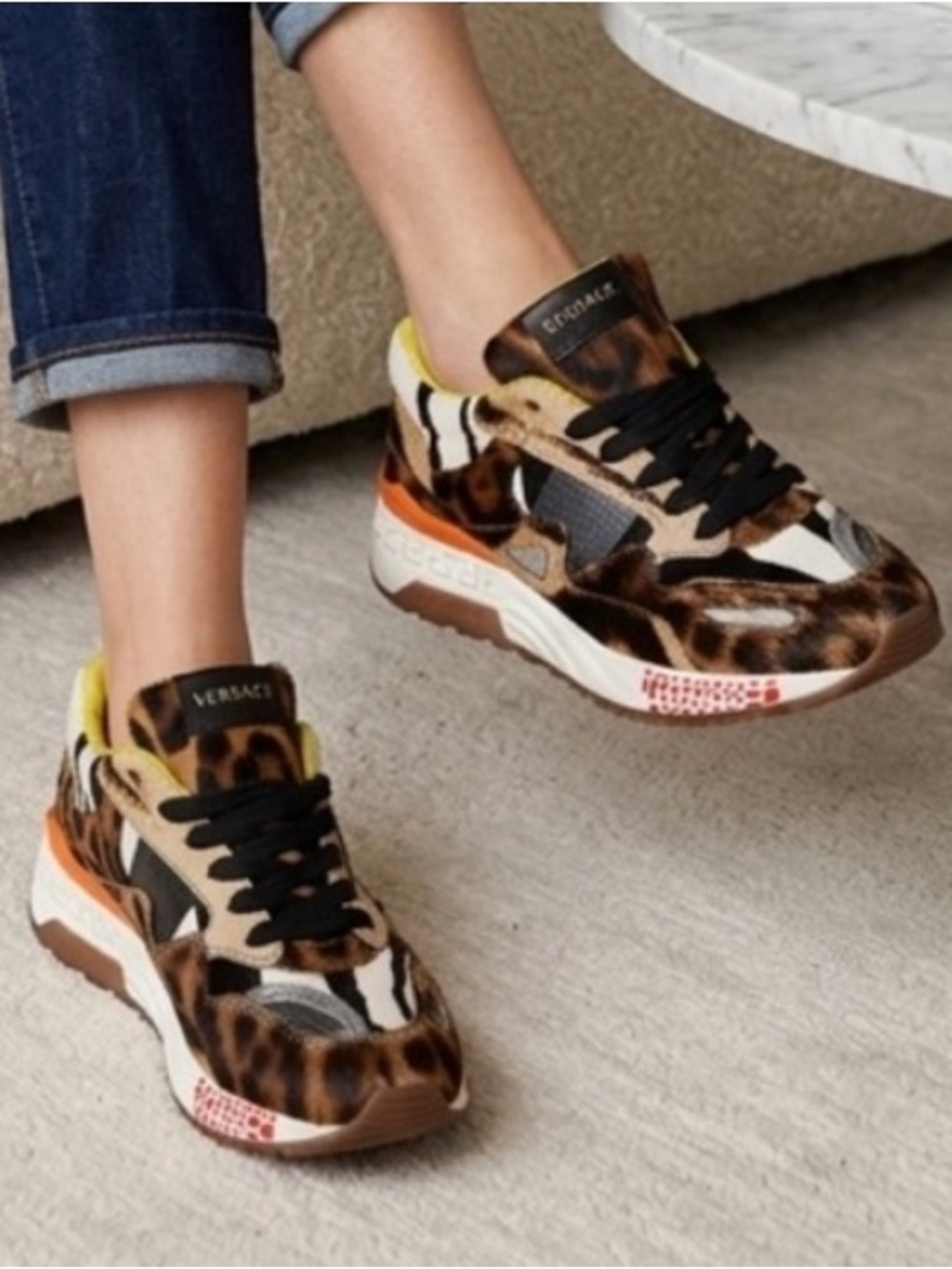 Versace Multicolor Animal Print Fur And Leather Sneakers